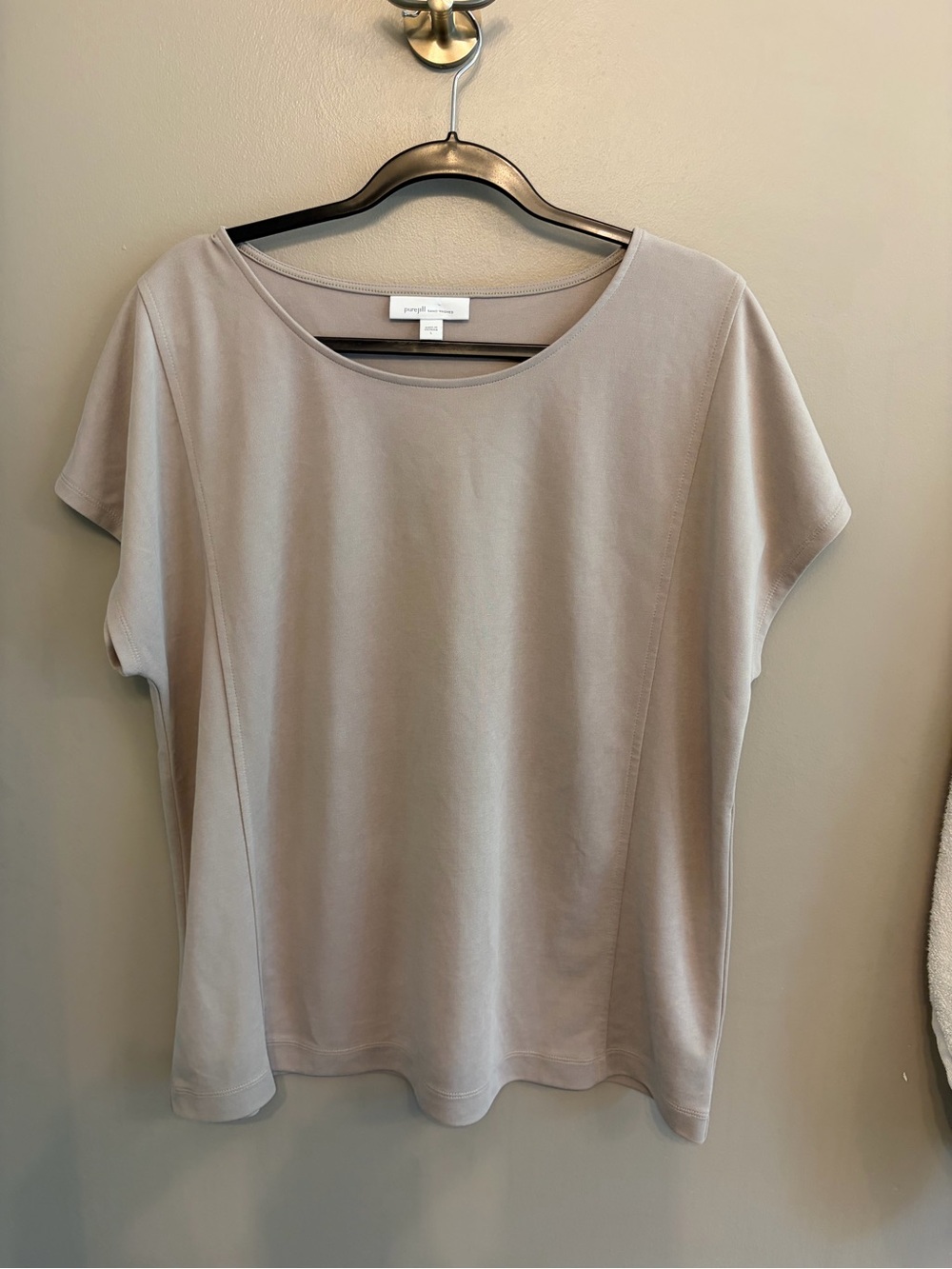 NWOT J Jill Pure Jill Sand Washed Pique Modern Tee In Soft Gray Size L